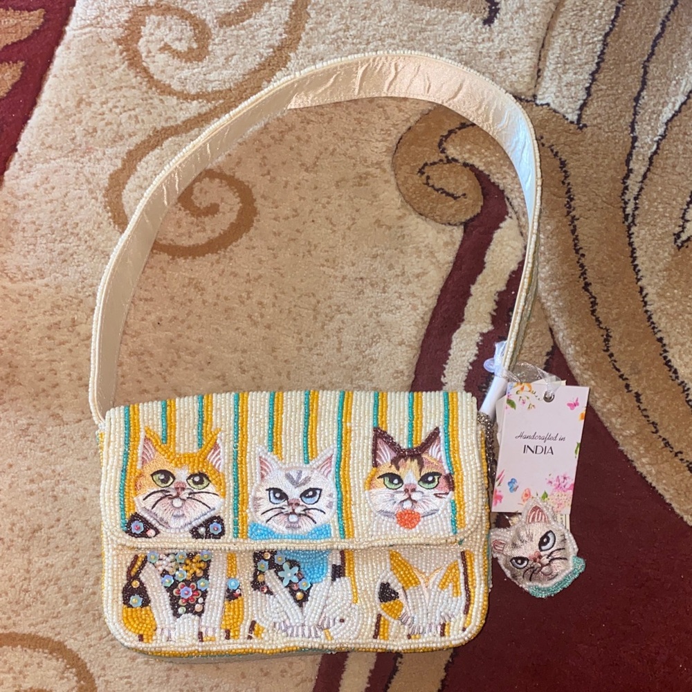 Beaded Cat Shoulder Bag